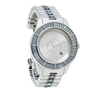 Pre Owned Dior Grey Stainless Steel Christal CD113116 Women's Wristwatch 33MM