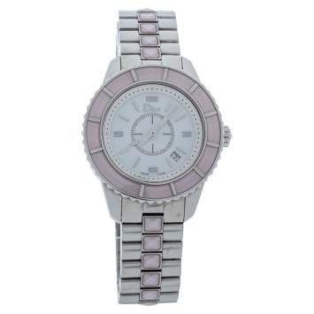 Pre Owned Dior Mother of Pearl Stainless Steel Christal CD113114 Women's Wristwatch 34 mm
