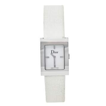 Pre Owned Dior Mother Of Pearl Stainless Steel Leather Malice D78-109 Women's Wristwatch 19 mm