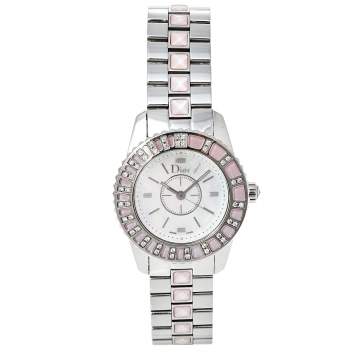 Pre Owned Dior Mother of Pearl Stainless Steel Diamonds Christal CD112111M001 Women's Wristwatch 28 mm