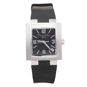 Pre Owned Christian Dior Black Stainless Steel Rubber Riva D101-100 Women's Wristwatch 31 mm