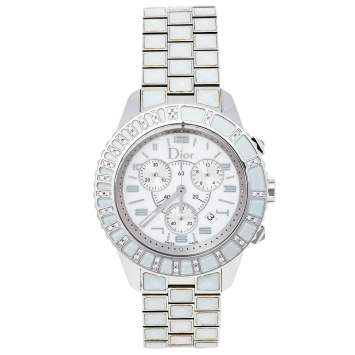 Pre Owned Dior White Stainless Steel Diamonds Christal CD114311M001 Women's Wristwatch 38 mm