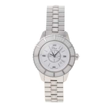 Pre Owned Dior  White Stainless Steel Christal CD113111 Women's Wristwatch 33 mm