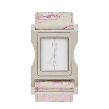 Pre Owned Dior White Stainless Steel Leather Chris 47 CD033110 Women's Wristwatch 30 mm