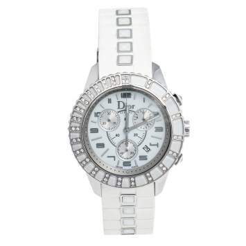 Dior White Stainless Steel Rubber Diamonds Christal CD114311R001 Women's Wristwatch 38 mm