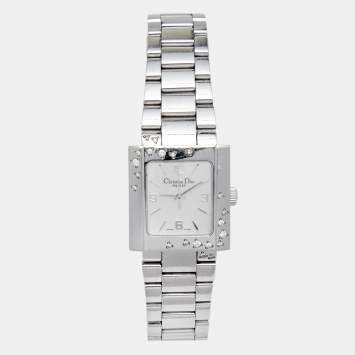 Pre Owned Christian Dior Silver Stainless Steel Diamond Riva D98-1014 Women's Wristwatch 24.50 mm