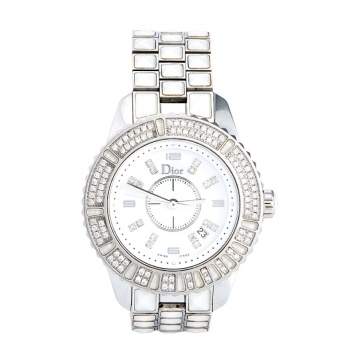 Dior White Stainless Steel Diamonds Christal CD113118M001 Women's Wristwatch 33 mm