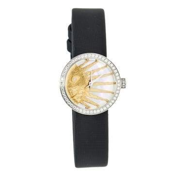Pre Owned Dior Mother of Pearl Stainless Steel Diamond Satin La D De Dior Rose Celeste CD04711X1001 Women's Wristwatch 25 mm