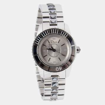 Pre Owned Dior Grey Stainless Steel Christal CD112114 Women's Wristwatch 28 mm