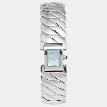 Pre Owned Christian Dior Blue Mother of Pearl Stainless Steel D72-100 Art Deco Women's Wristwatch 14 mm