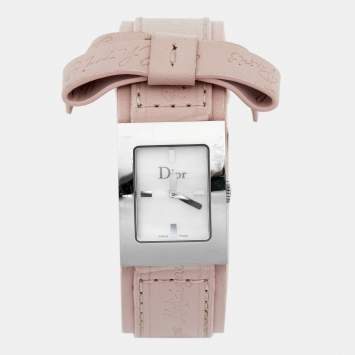 Pre Owned Dior Mother of Pearl Stainless Steel Leather Malice D78-109 Women's Wristwatch 19 mm