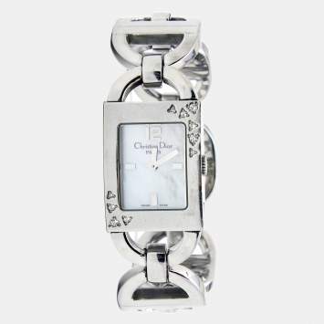 Pre Owned Christian Dior Mother of Pearl Stainless Steel Diamond Malice D78-1091 Women's Wristwatch 19 mm