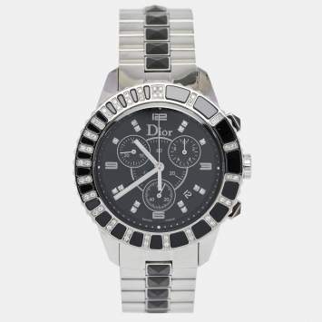 Pre Owned Dior Black Stainless Steel Diamond Christal CD11431E Women's Wristwatch 38 mm