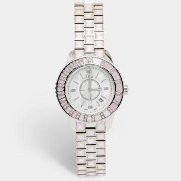 Pre Owned Dior Mother of Pearl Diamond Stainless Steel Christal CD113110M002 Women's Wristwatch 33 mm 