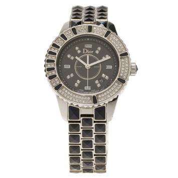 Pre Owned Dior Black Stainless Steel Diamond Christal Women's Wristwatch 33 mm