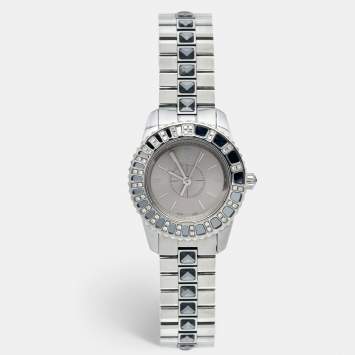 Pre Owned Dior Grey Stainless Steel Christal CD112115M001 Women's Wristwatch 29 mm