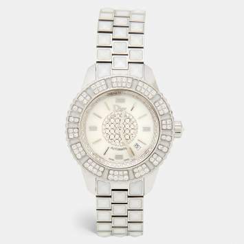 Pre Owned Dior Mother Of  Pearl Diamonds Stainless Steel Christal CD113512M001 Women's Wristwatch 33 mm