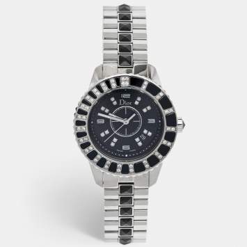 Dior Black Stainless Steel Diamonds Christal CD113115 Women's Wristwatch 33 mm