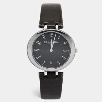 Pre Owned Christian Dior Black Stainless Steel Leather D75-100 Women's Wristwatch 35 mm 