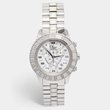 Pre Owned Dior White Stainless Steel Diamonds Christal CD114311 Women's Wristwatch 38 mm