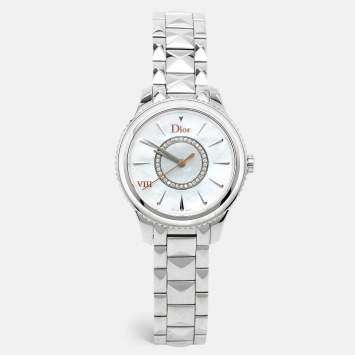 Pre Owned Dior Mother of Pearl Diamond Stainless Steel  VIII Montaigne CD152110M004 Women's Wristwatch 32 mm