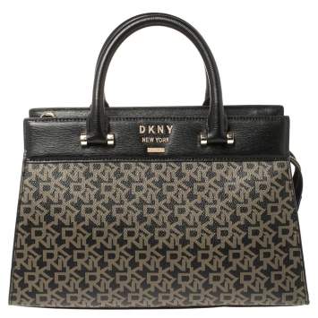 Pre Owned DKNY Black Signature Coated Canvas and Leather Ava Tote