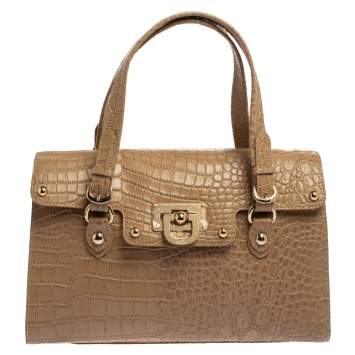 Pre Owned DKNY Beige Croc Embossed Leather Satchel