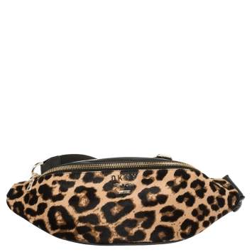 Pre Owned DKNY Black/Brown Leopard Print Leather and Calfhair Kim Belt Bag