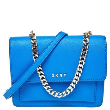 Pre Owned Dkny Blue Leather Mini Bryant Park Flap Crossbody Bag