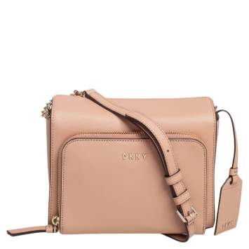 Pre Owned DKNY Beige Saffiano Leather Small Bryant Park Pocket Crossbody Bag