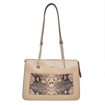 Pre Owned DKNY Beige Leather And Python Effect Leather Bryant Top-Zip Tote
