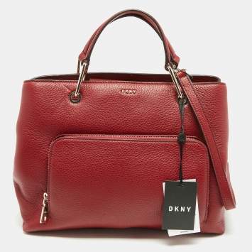 Pre Owned DKNY Red Leather Bryant Park Front Pocket Tote