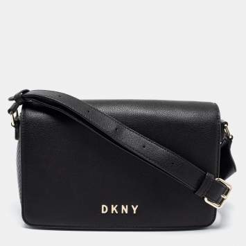 Pre Owned DKNY Black Snakeskin Embossed And Leather Clara Flap Shoulder Bag