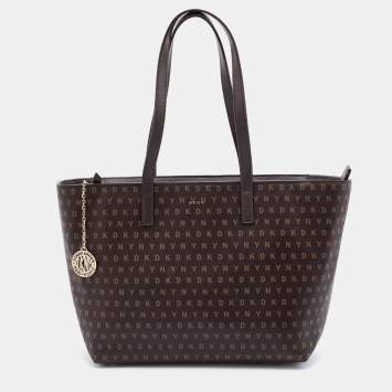 Pre Owned DKNY Brown Signature Coated Canvas Bryant Tote