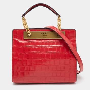 مملوكة مسبقًا DKNY Red Croc Embossed Leather Cooper Top Handle Bag