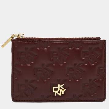 Pre Owned DKNY Burgundy Signature Embossed Leather Catherine Key Card Case