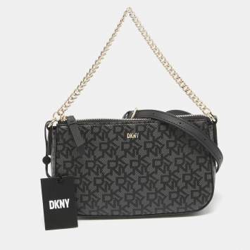مملوكة مسبقًا Dkny Black Signature Coated Canvas and Leather Bryant Park Crossbody Bag