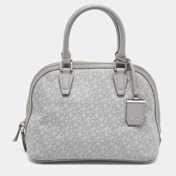 Pre Owned DKNY Grey Signature Coated Canvas and Leather Dome Satchel