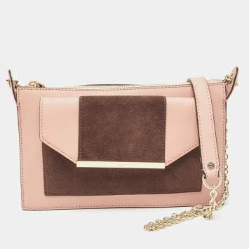 Pre Owned DKNY Pink/Brown Leather and Suede Bryant Park Saffia Chain Bag