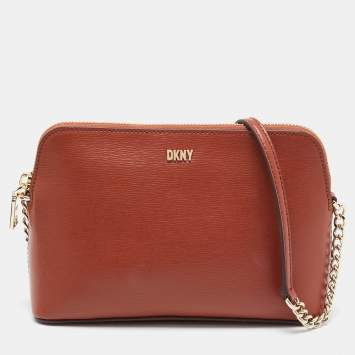 Pre Owned DKNY Brown Leather Dome Crossbody Bag