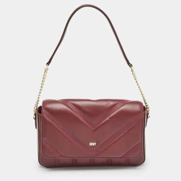 Pre Owned DKNY Burgundy Quilted Leather Becca Flap Shoulder Bag