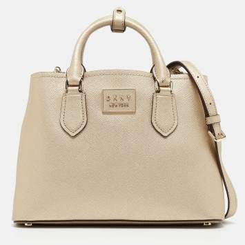 Pre Owned DKNY Gold Leather Medium Bianca Tote