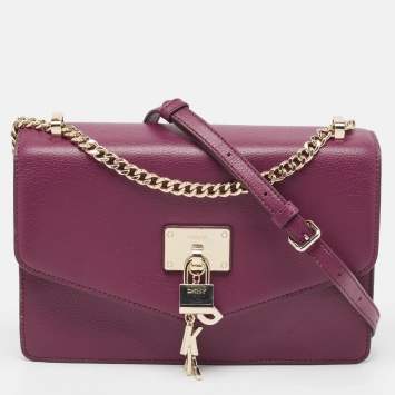 Pre Owned DKNY Burgundy Leather Elissa Flap Shoulder Bag