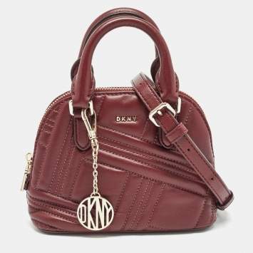 Pre Owned DKNY Burgundy Quilted Leather Mini Allen Satchel