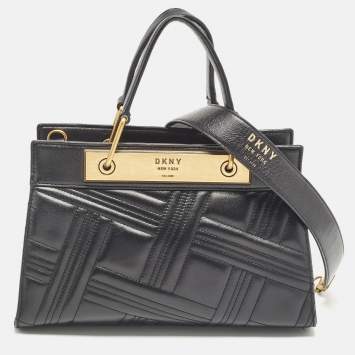 مملوكة مسبقًا DKNY Black Quilted Leather Frame Top Handle Bag