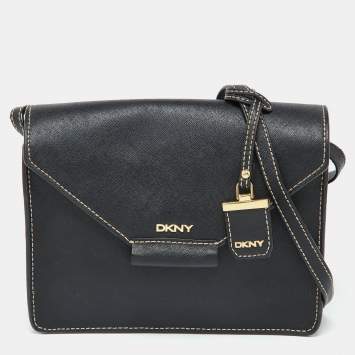 Pre Owned DKNY Black Leather Envelope Flap Shoulder Bag