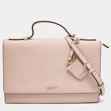 Pre Owned DKNY Pink Leather Logo Flap Top Handle Bag