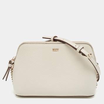 Pre Owned Dkny White Leather Bryant Park Dome Crossbody Bag