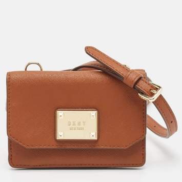 Pre Owned DKNY Brown Leather XS Crossbody Bag