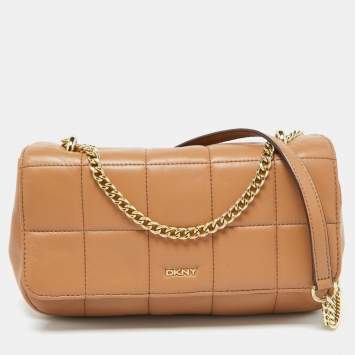 Pre Owned DKNY Beige Quilted Leather Flap Shoulder Bag